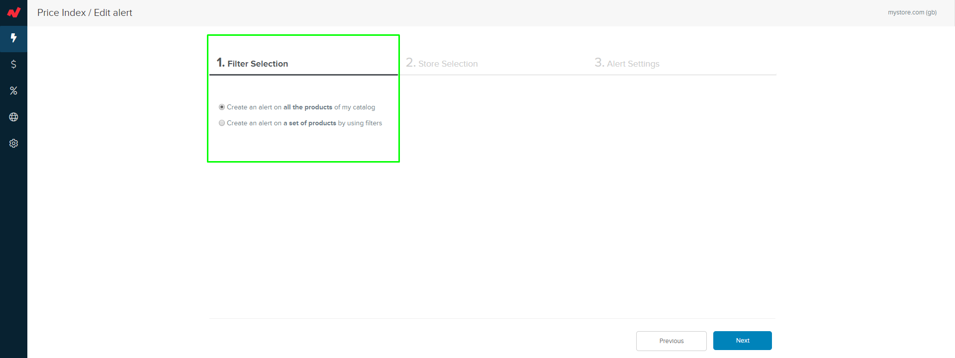Alert setting - Step 1