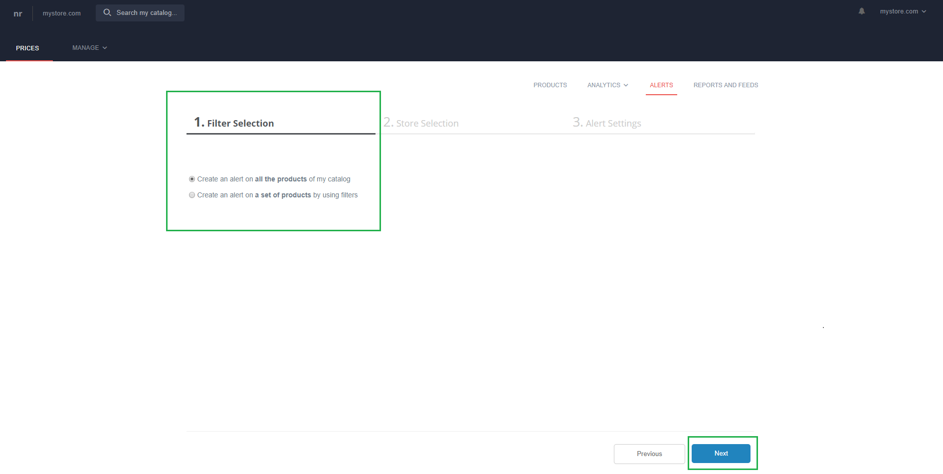 Alert setting - Step 1
