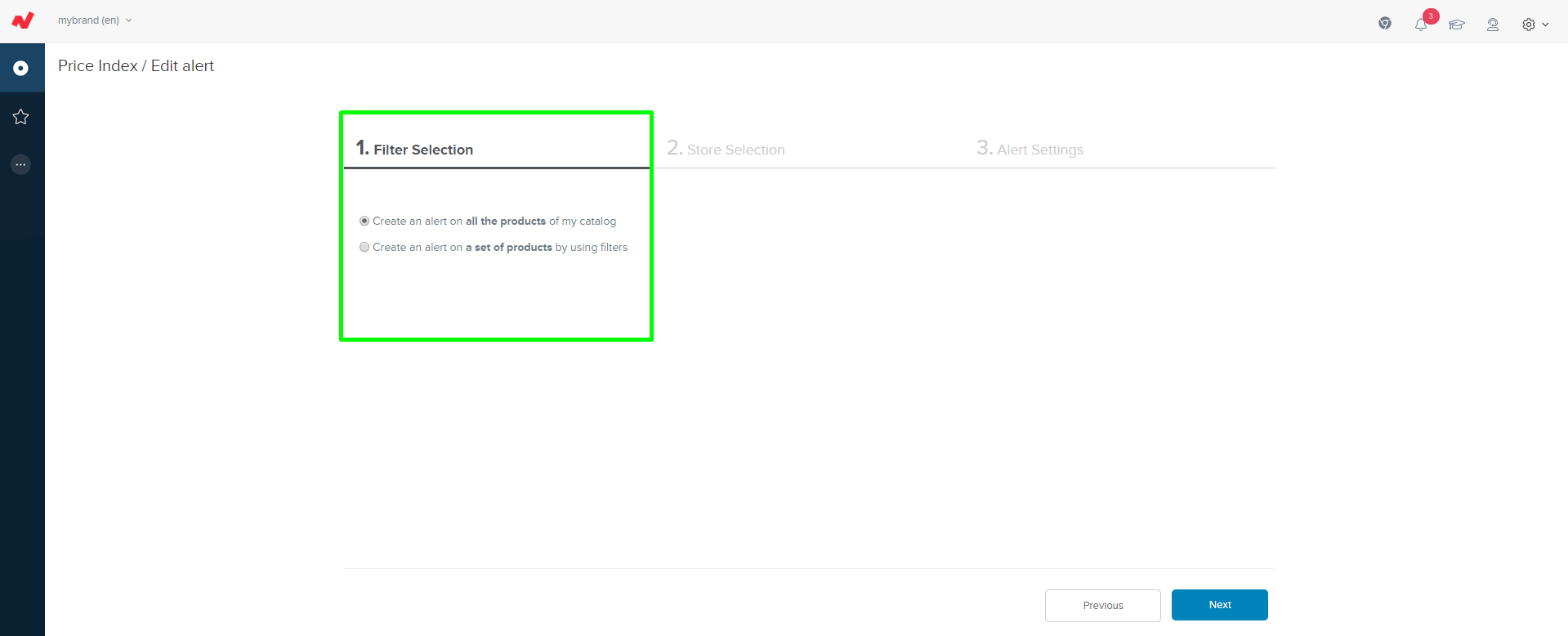 Alert setting - Step 1